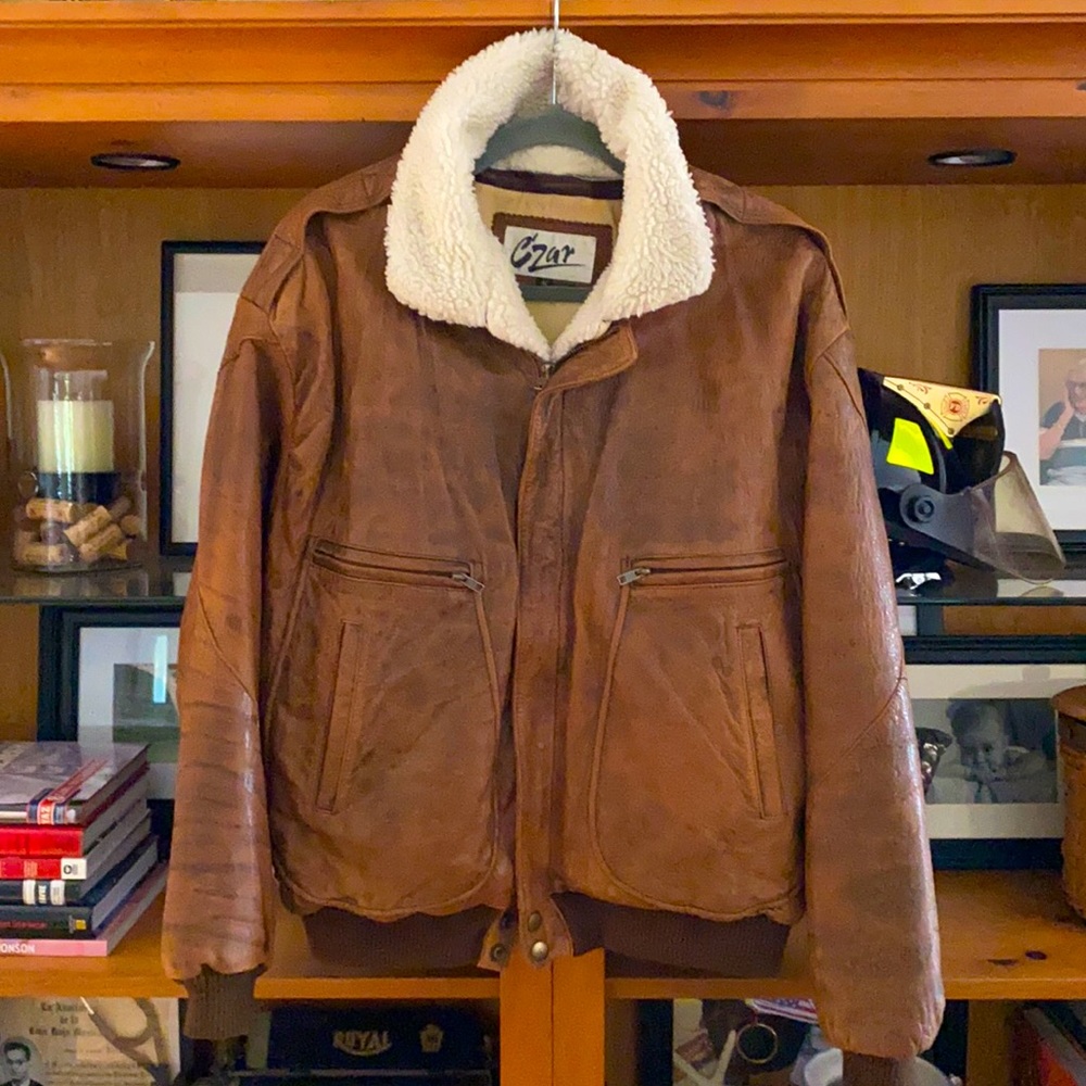Real leather aviator bomber jacket circa 1985 perfect condition size 42